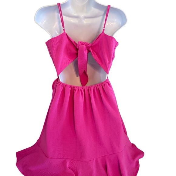 American Threads Bright Pink Mini Dress with Spaghetti Straps - Picture 2 of 3